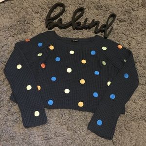 do & be Navy Cropped Polka Dot Sweater L